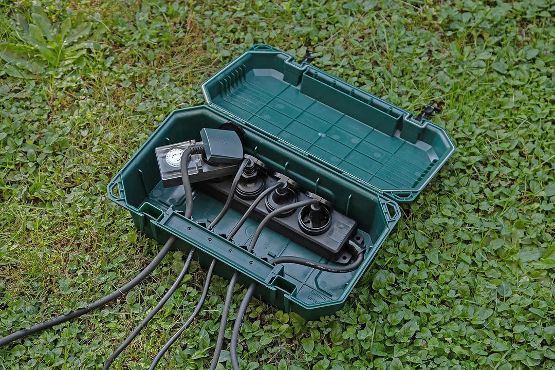 Electraline 300182 Wetterfeste Schutzbox für den Aussenbereich, IP54, mit Steckdosenleiste, 4-fach,