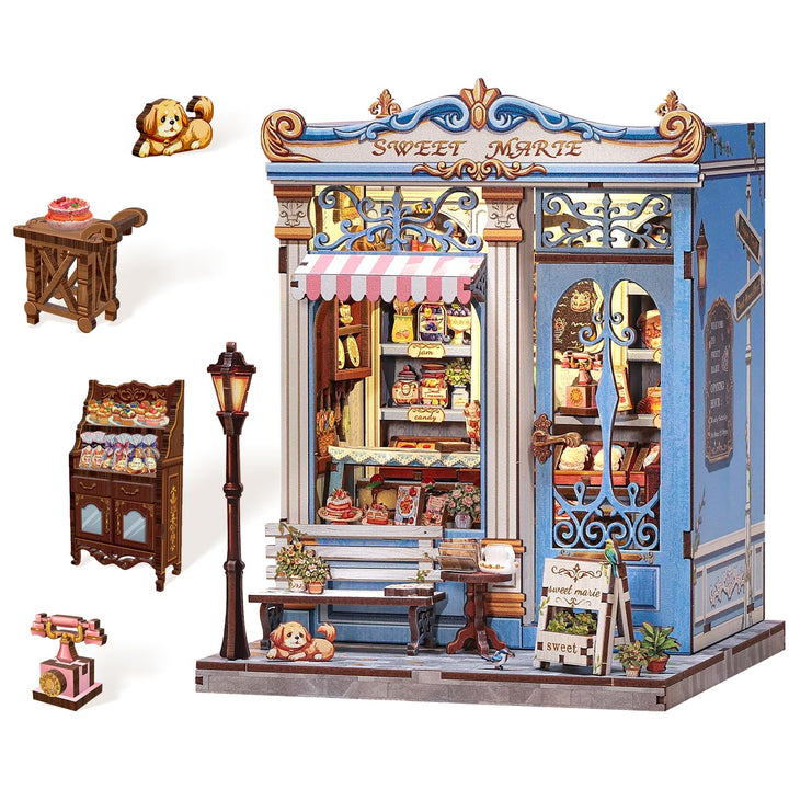 DIY Miniatur Haus Bausatz für Erwachsene,Puppenhaus Gewächshaus mit LED Licht,3D Puzzle Buchstütze a