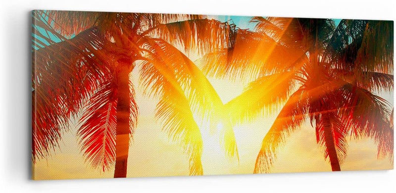 Panorama Bilder auf Leinwand 100x40cm Leinwandbild Meer Palme Wasser Gross Wanddeko Bild Schlafzimme