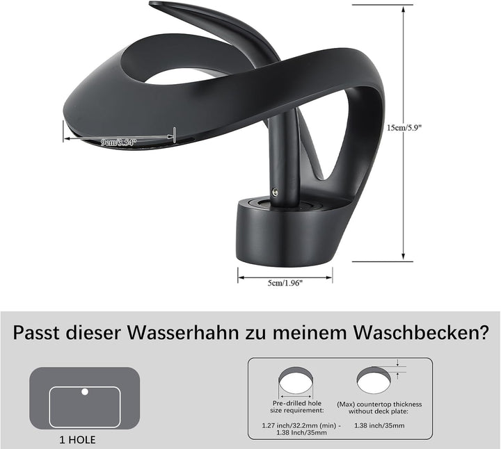 Moderne Badarmatur, Wasserfall Waschtischarmatur Einhandmischer Armatur Waschbecken,Mischbatterie fü