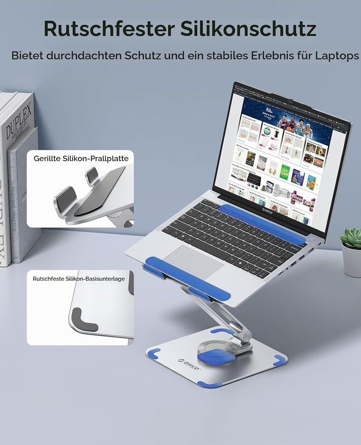 ORICO Laptop Ständer Höhenverstellbar mit 360° Drehsockel, Faltbarer Ergonomischer Notebook Ständer