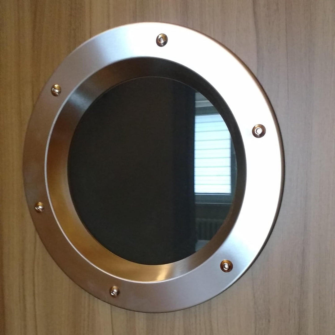 Bullauge Fenster für Tür Edelstahl INOX 350mm Glas transparent Muttern Flansch