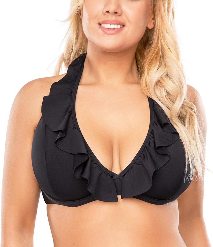 VIVISENCE Bikini BH Dame Bademode Gepolstert Hergestellt In EU Neckholder 3220, Schwarz,80C