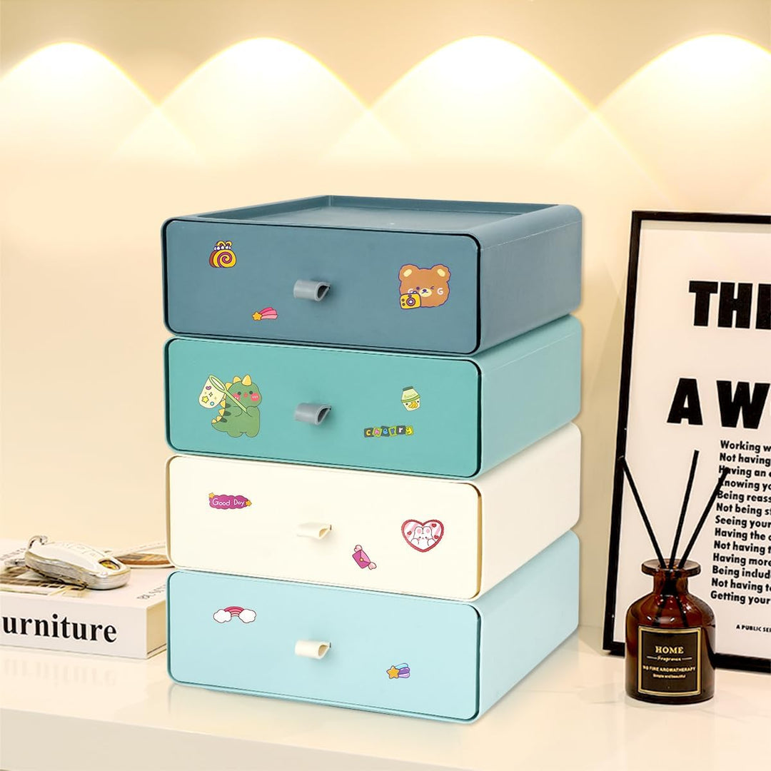 TIE-DailyNec 4 Stück Stapelbare Schubladenboxen, Kosmetik Organizer Schubladenbox, Aufbewahrungsbox