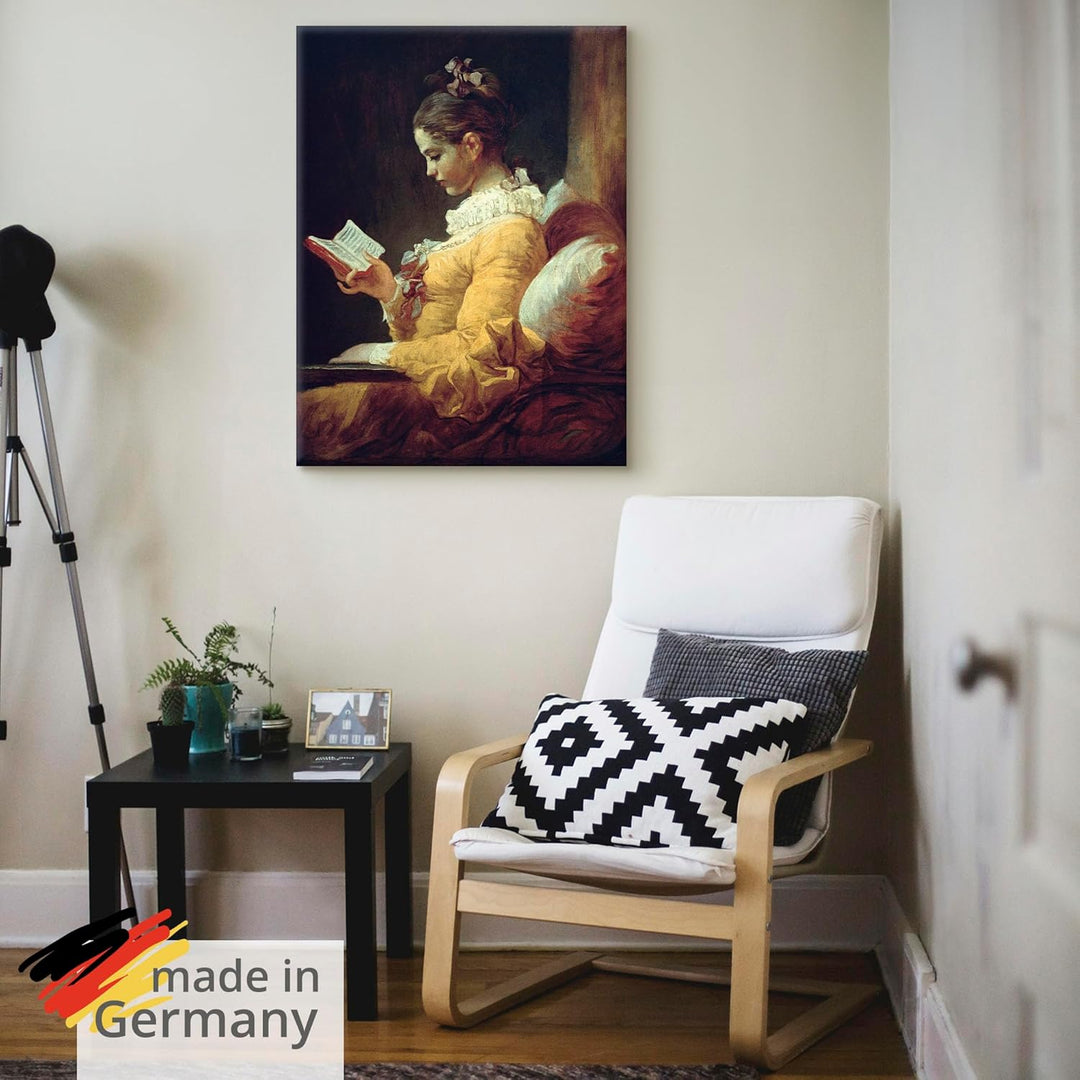 ARTland Leinwandbild Wandbild Bild auf Leinwand 60x80 cm Wanddeko Frau Buch Ruhe Lesendes Mädchen 17