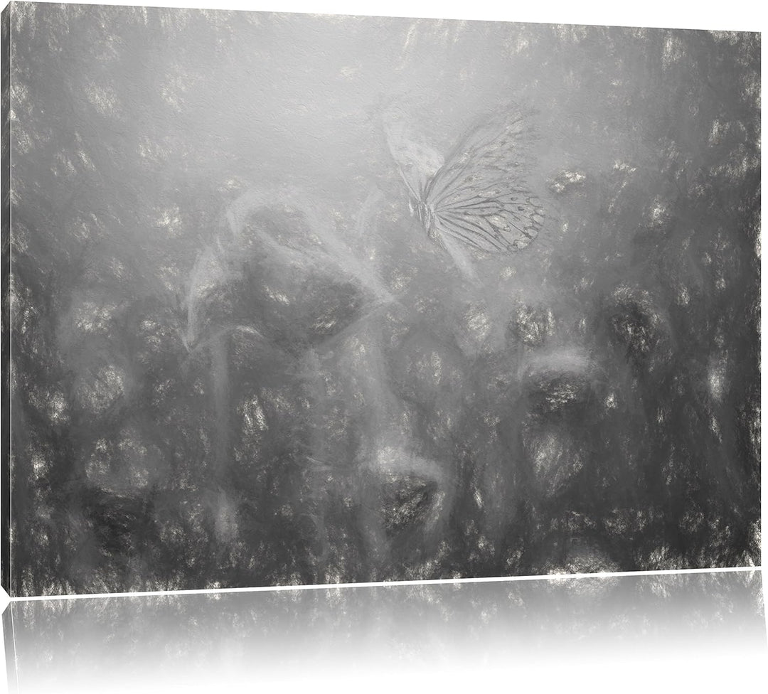 Pixxprint Mohn und Schmetterling Kunst / 100x70cm Leinwandbild bespannt auf Holzrahmen/Wandbild Kuns