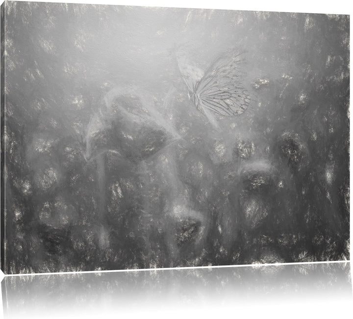 Pixxprint Mohn und Schmetterling Kunst / 100x70cm Leinwandbild bespannt auf Holzrahmen/Wandbild Kuns