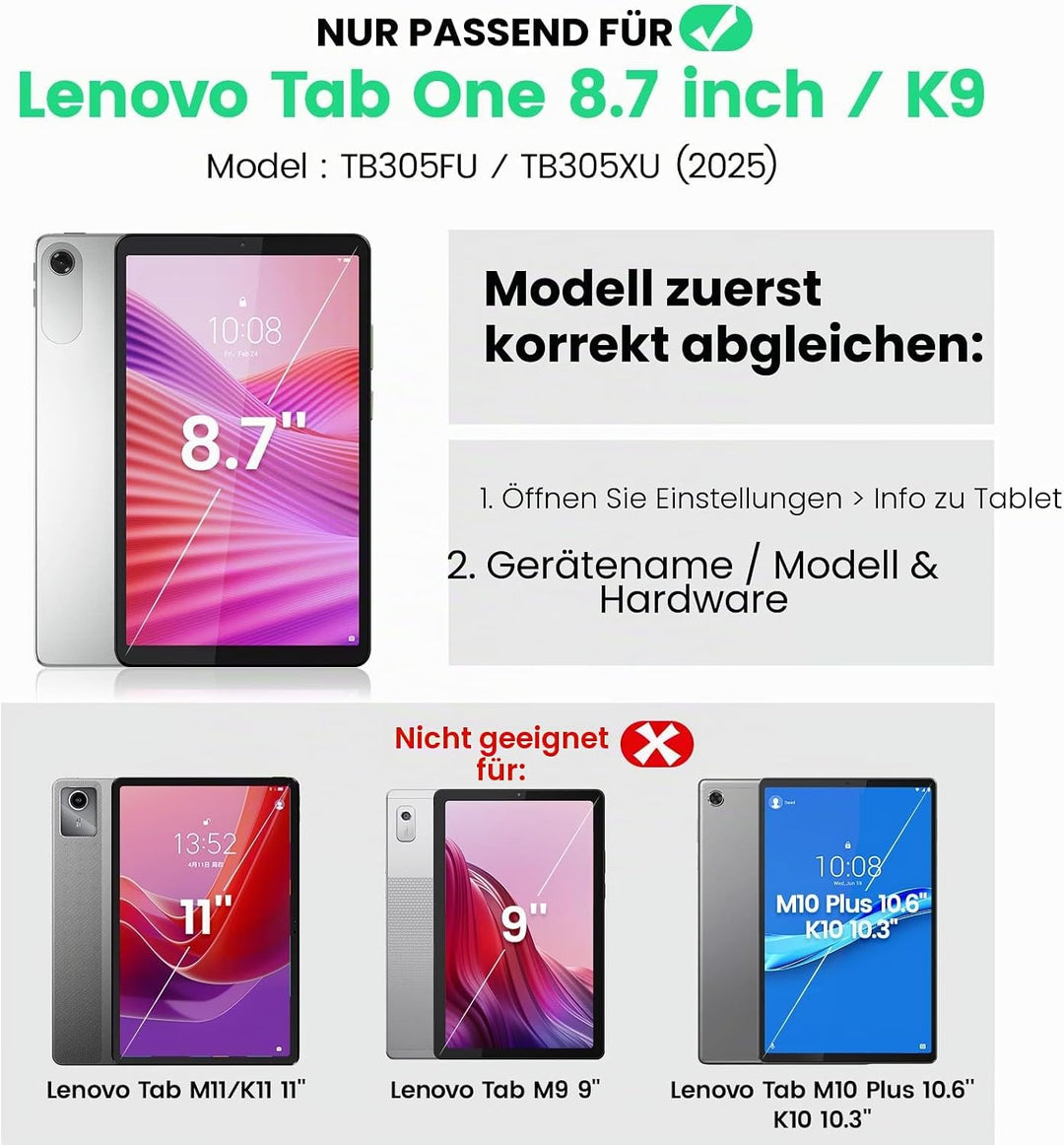 SEYMAC Hülle für Lenovo Tab One/Tab K9 Tablet 8,7 Zoll 2025 (TB305XU/TB305FU), Stossfeste Hülle mit