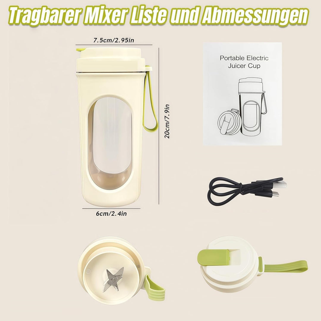 Tragbarer Mixer Smoothie Maker 450ml Mini-Mixer mit Strohhalm, 2 Auslaufsicherer Deckel, 12-Blatt-Ed