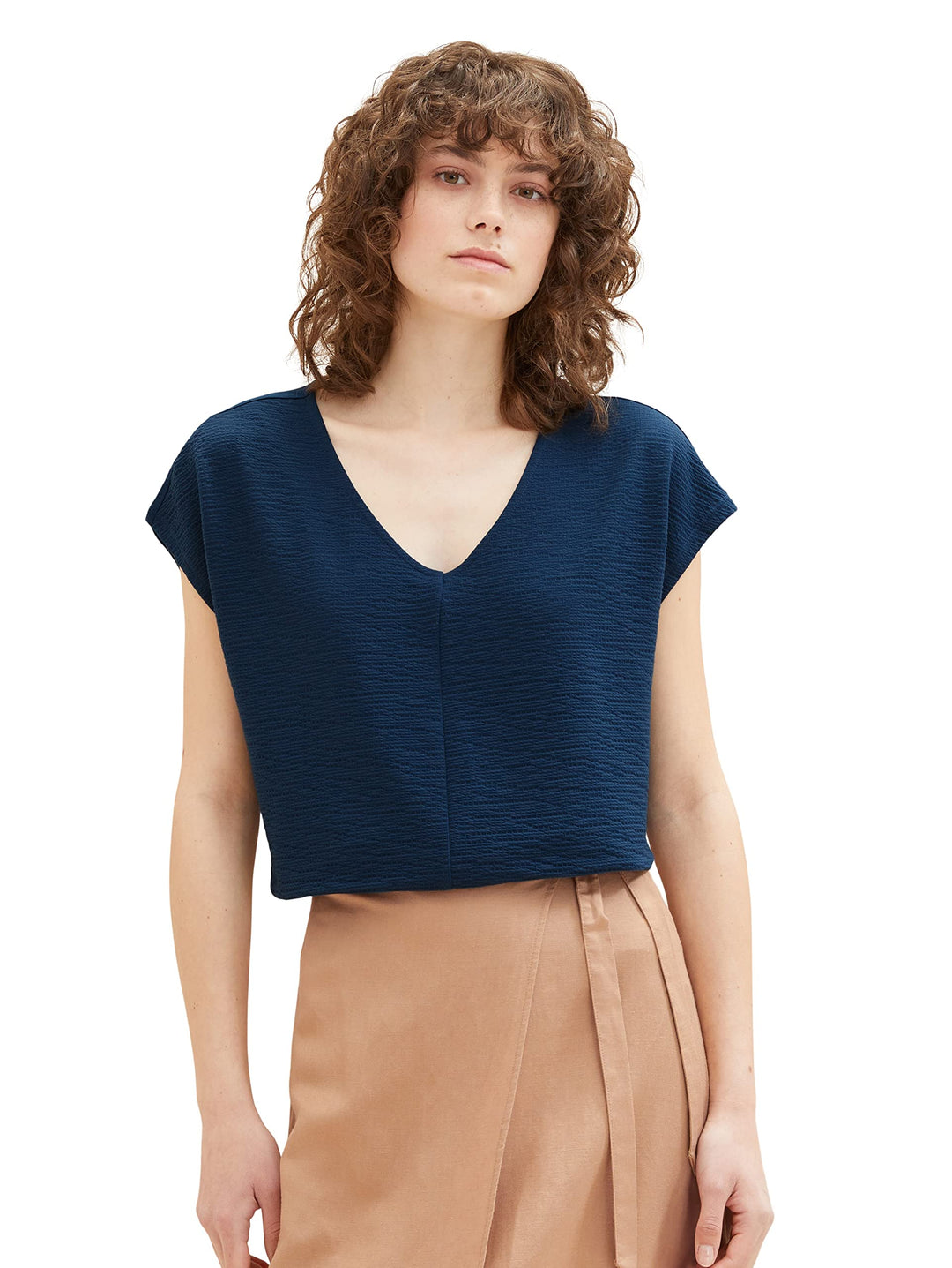 TOM TAILOR Damen Basic T-Shirt im Material-Mix 3XL 11758 - Midnight Sail, 3XL 11758 - Midnight Sail