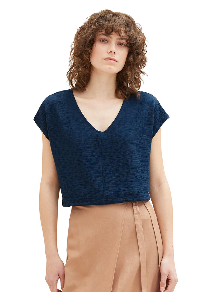 TOM TAILOR Damen Basic T-Shirt im Material-Mix 3XL 11758 - Midnight Sail, 3XL 11758 - Midnight Sail