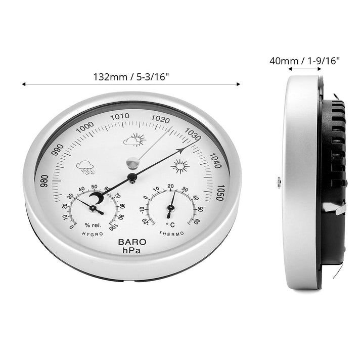QWORK® 3in1 Wetterstation Analog Ø14 cm, Baro-/Thermo-/Hygrometer mit Edelstahl Gehäuse, Kein Batter