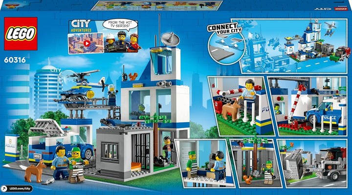 LEGO 60316 City Polizeistation mit Polizeiauto, Müllauto und Hubschrauber, Polizei-Spielzeug für Jun
