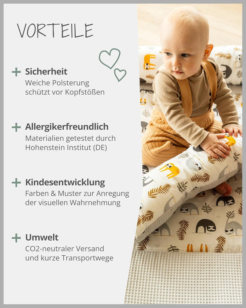 ULLENBOOM ® Baby Krabbeldecke 120x120 cm gepolstert - Grau-Faultiere (Made in EU) - Krabbeldecke für