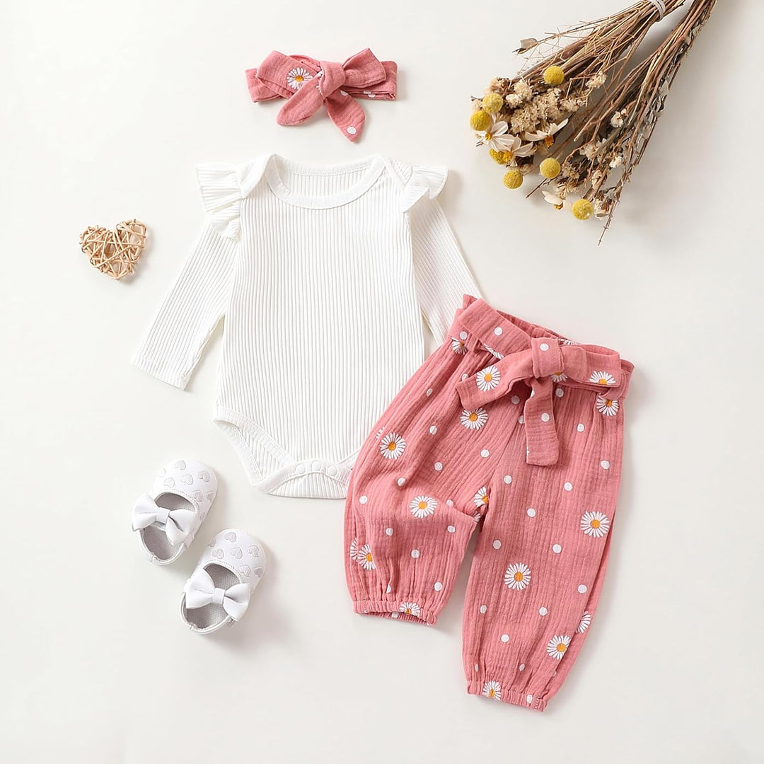 Baby Mädchen Kleidung Set Neugeborene Langarm Strampler + Lange Hose + Stirnband 3 Pcs Herbst Winter