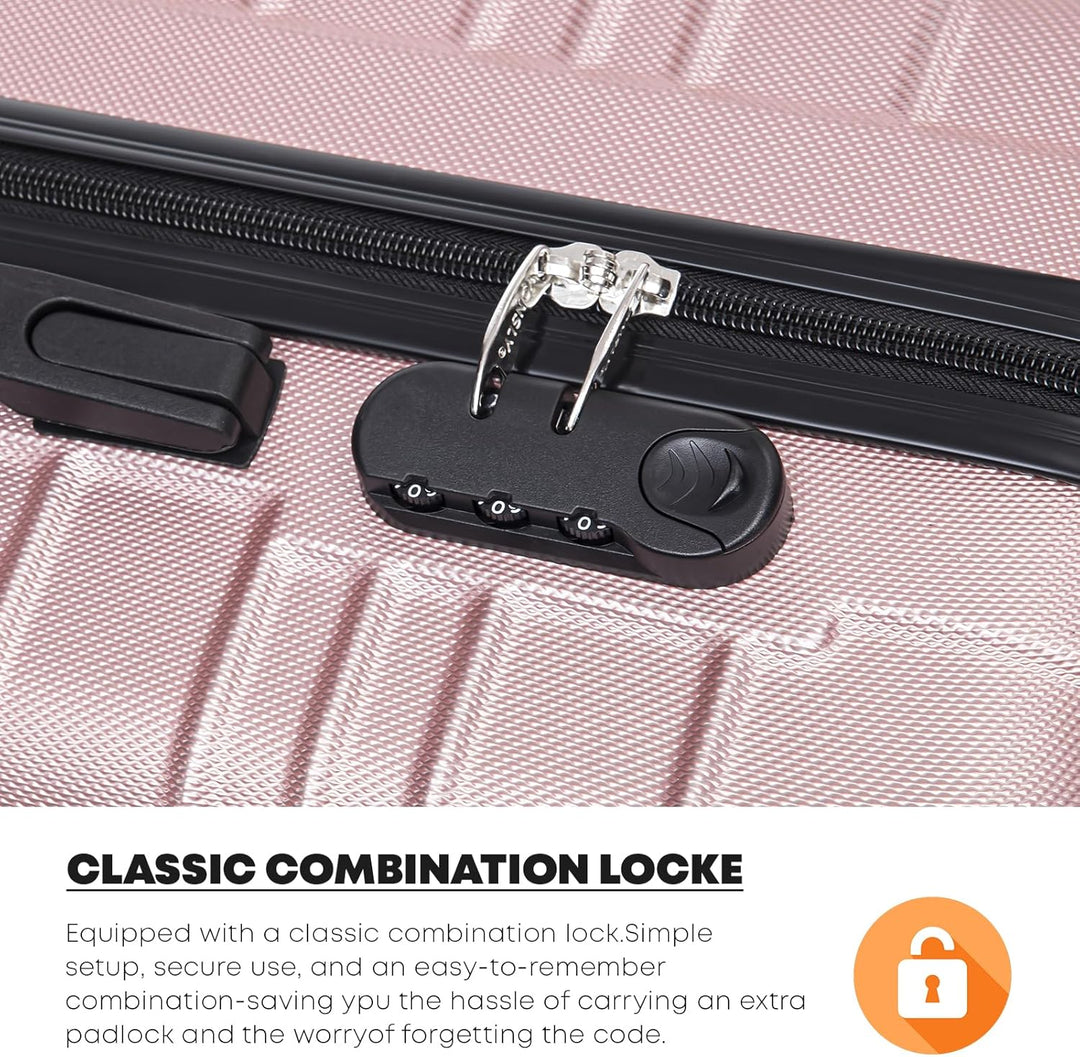 Koffer Suitcase L Roségold, Trolley Reisekoffer, Rollkoffer Handgepäck mit 4 Rollen 360°, Hartschale