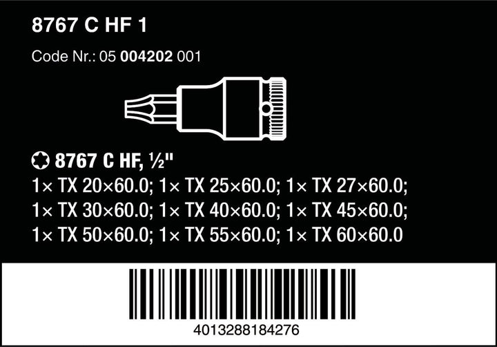 Wera 05004202001 8767 C HF Bit-Sortiment, 1 Zyklop Bitnuss-Satz TORX, mit Haltefunktion, 60 mm, 9 St