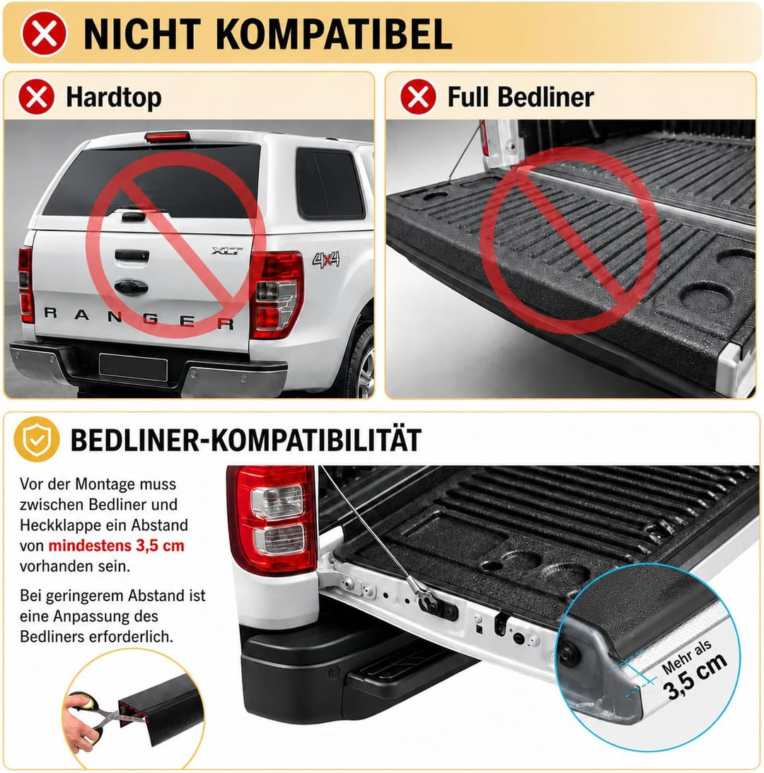 JHCHAN Ladekantenschutz Heckklappen Abdeckung für Ford Ranger 2012-2022 Wildtrak Raptor Limited XL X