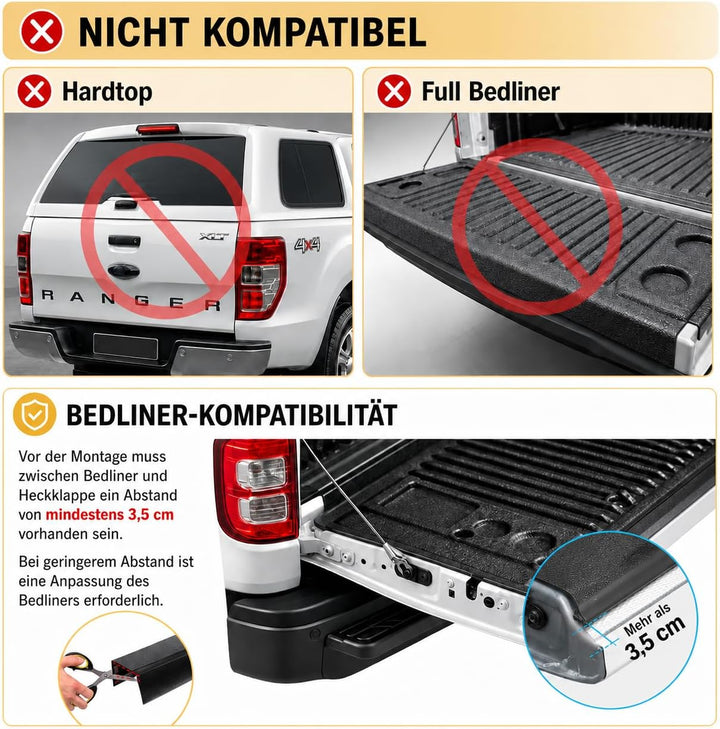 JHCHAN Ladekantenschutz Heckklappen Abdeckung für Ford Ranger 2012-2022 Wildtrak Raptor Limited XL X