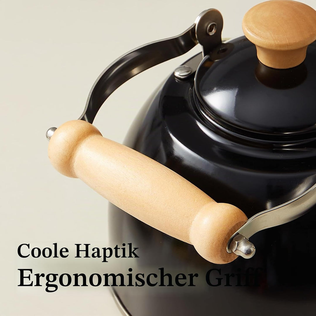 Wasserkessel Induktion, Flötenkessel für alle Herdarten, Edelstahl Teekessel Camping mit Holzgriff,