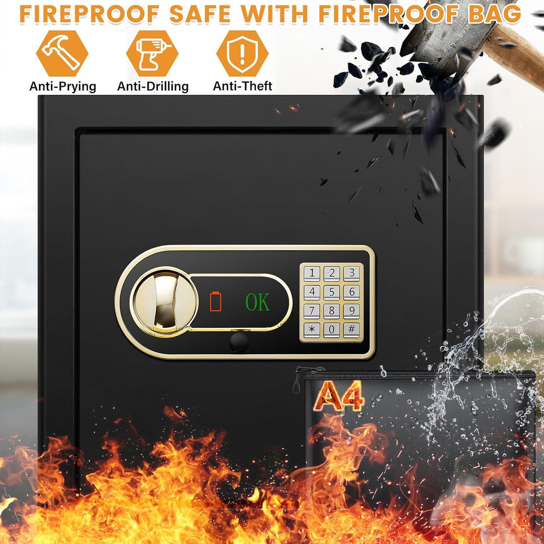 Safe Tresor Feuerfest mit Feuerfester Wasserdichter Dokumententasche, 45L Möbeltresor mit Herausnehm