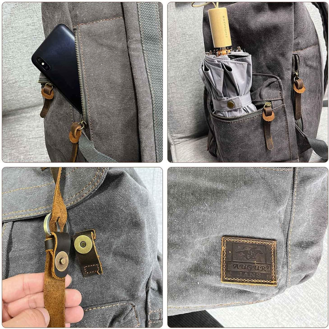 Retro Segeltuch Rucksack, Canvas Vintage Rucksack Laptop Daypack Schulrucksack Reisetasche Lederruck