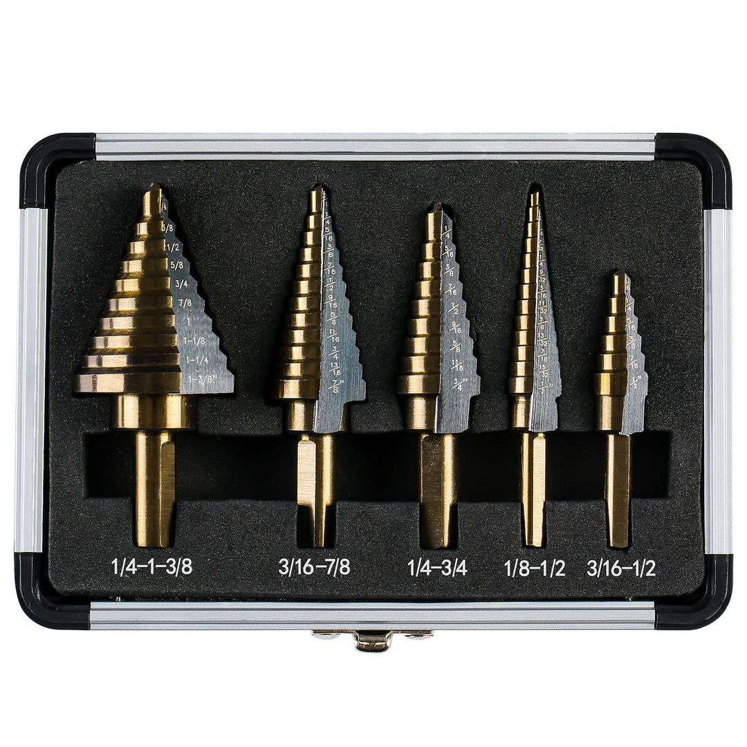 IRONANT Stufenbohrer, 5 Stück, HSS, Titan, Stufenbohrer-Set, 50 Grössen, Hochgeschwindigkeitsstahl,