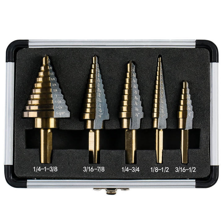 IRONANT Stufenbohrer, 5 Stück, HSS, Titan, Stufenbohrer-Set, 50 Grössen, Hochgeschwindigkeitsstahl,