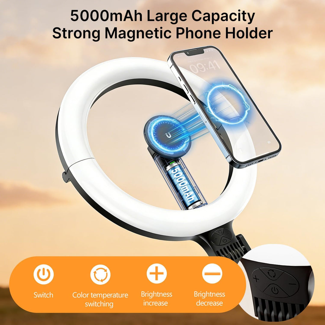 Magnetischen Overhead Stativ Handy mit Ringlicht, 10” LED Stativ für Smartphone mit Ring Light, 5000