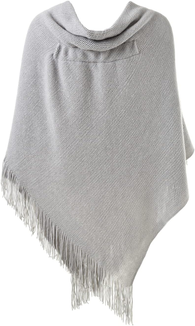 Ferand Damen Poncho Locker sitzender Cape Schal mit offener Vorderseite für Herbst und Winter Grau,