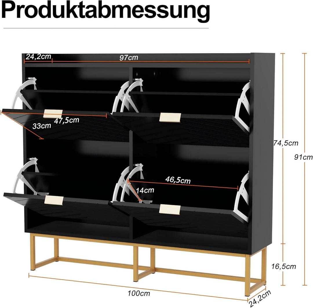 UEV Schuhschrank mit 4 Klappen Schmal,Freistehendes Schuhregal mit Kippschutz, Schuhkommode mit vers