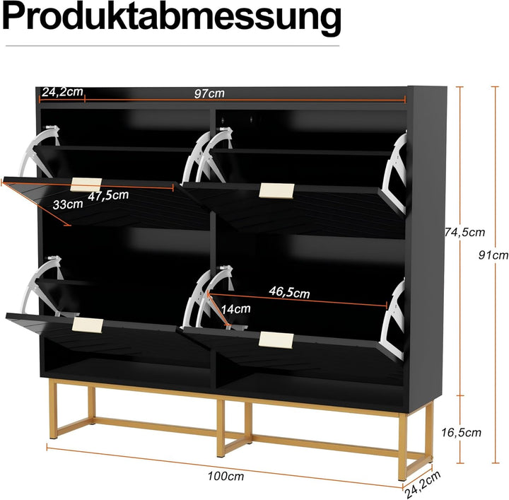 UEV Schuhschrank mit 4 Klappen Schmal,Freistehendes Schuhregal mit Kippschutz, Schuhkommode mit vers