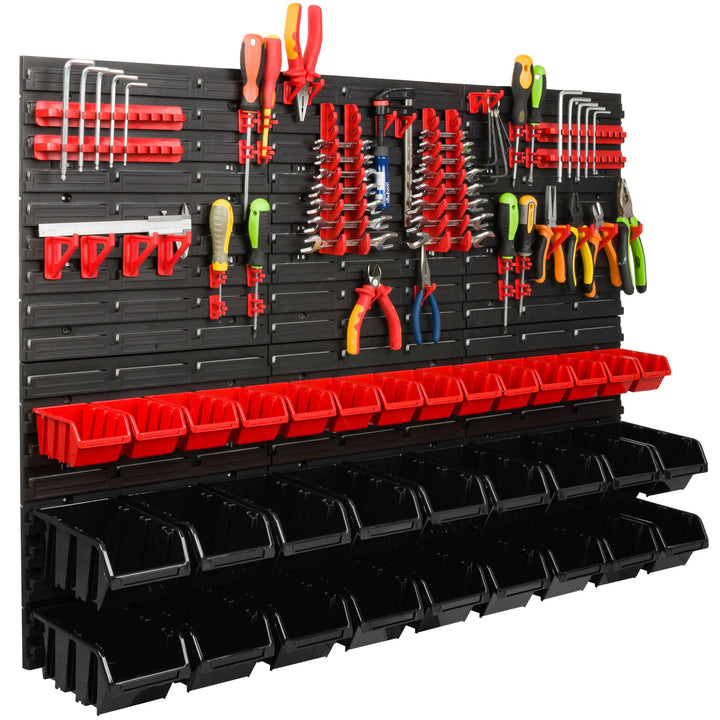 Lagersystem Werkstattregal | 117 x 78 cm | 32 stck. Box | Wandregal mit Werkzeughalterungen und Stap