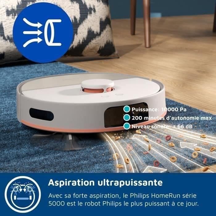 Philips Homerun 5000 Series Saug- & Wischroboter, Doppelter Wischmopp, 10.000Pa Saugkraft, Auto-Entl