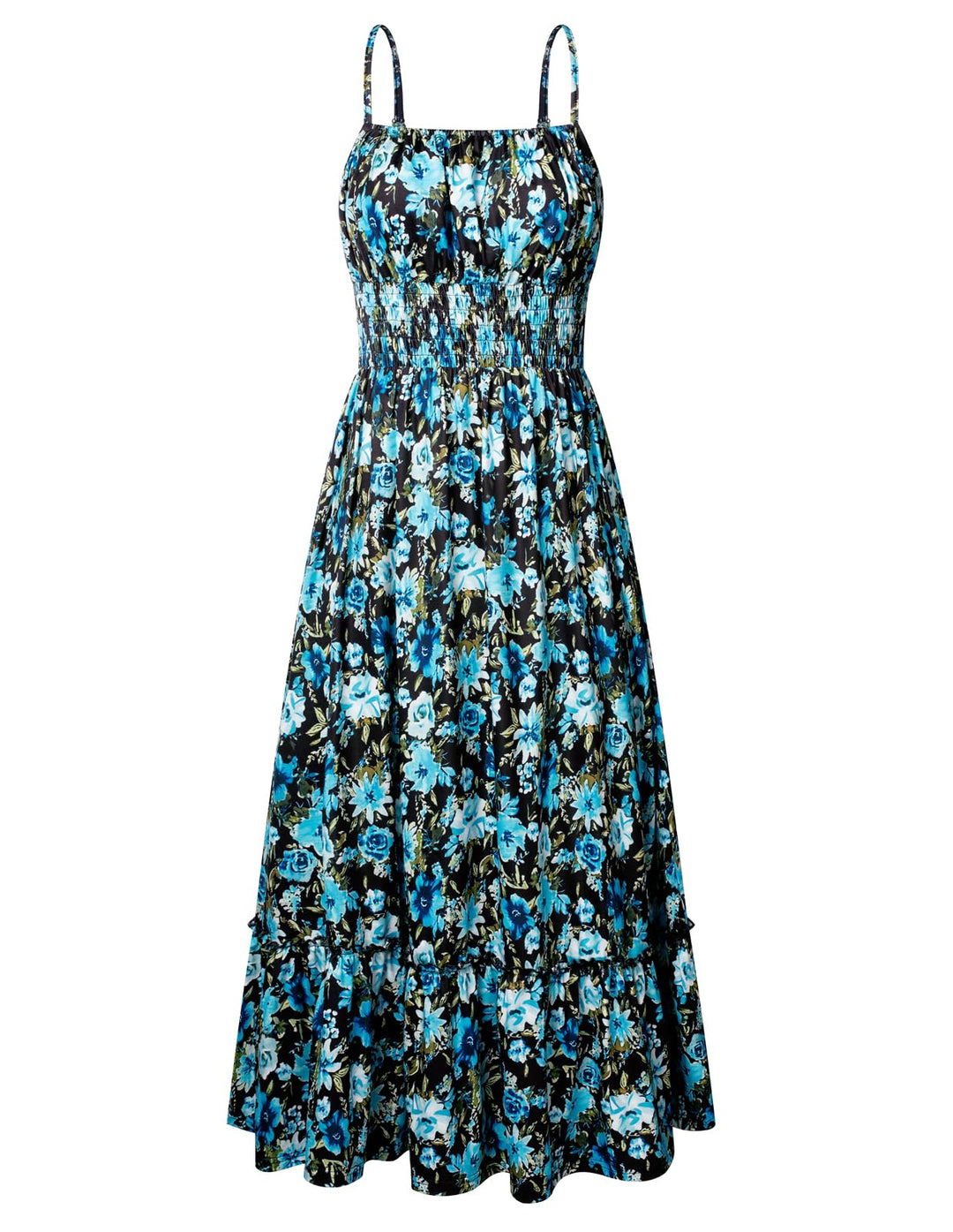 GRACE KARIN Damen Ärmellos Blumenkleid Maxikleid Casual Cami-Kleid Böhmisch Kleid Spaghettiträger Sm