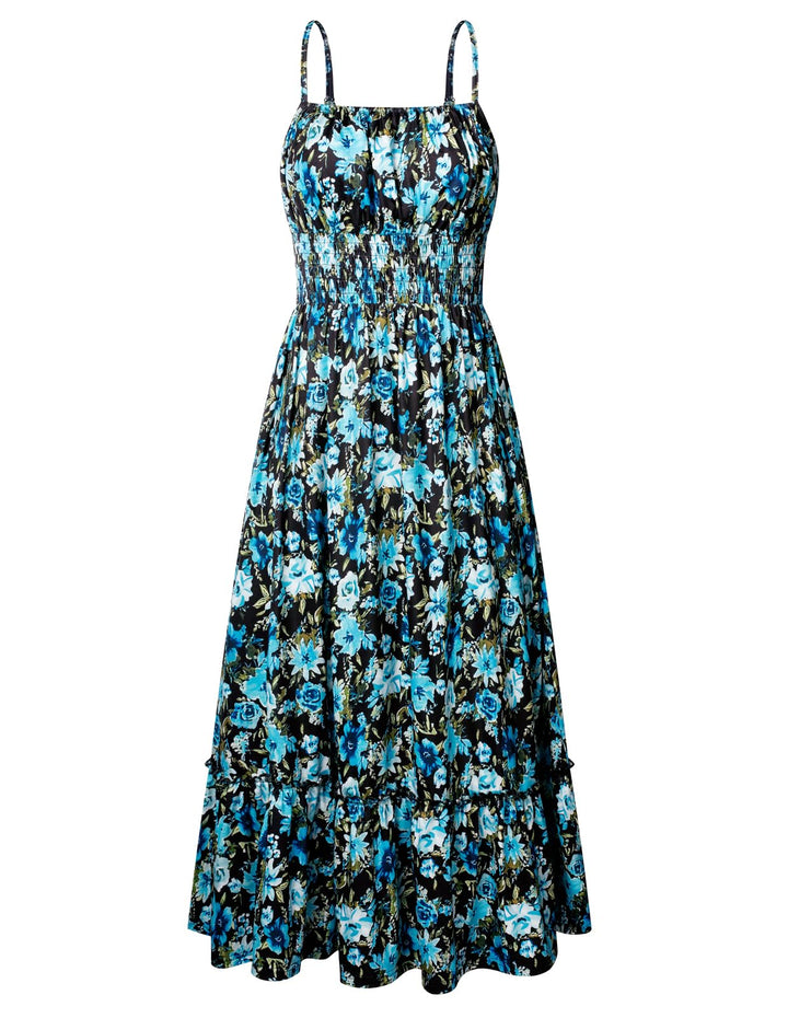 GRACE KARIN Damen Ärmellos Blumenkleid Maxikleid Casual Cami-Kleid Böhmisch Kleid Spaghettiträger Sm
