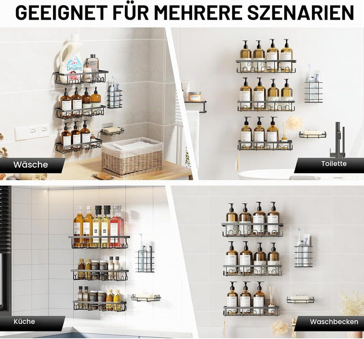 5 Stück Duschablage Ohne Bohren Edelstahl, Badezimmer Organizer Regal Zubehör, Seifen Zahnbürstenhal