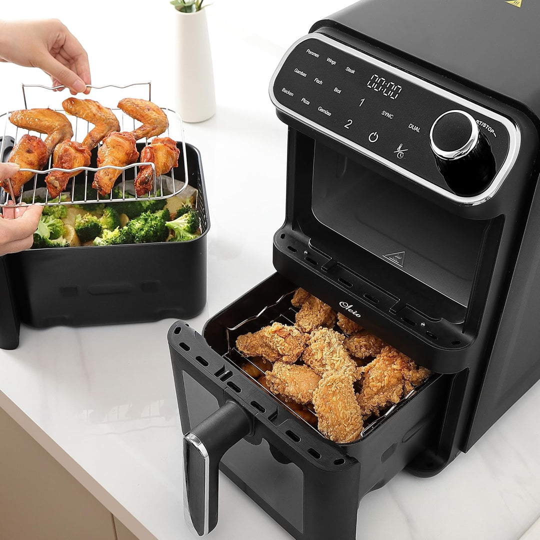 Maestro Airfryer Doppelkammer XXL Heissluftfritteuse 2 Kammern I 2460W - Heissluftfritteuse mit Glas