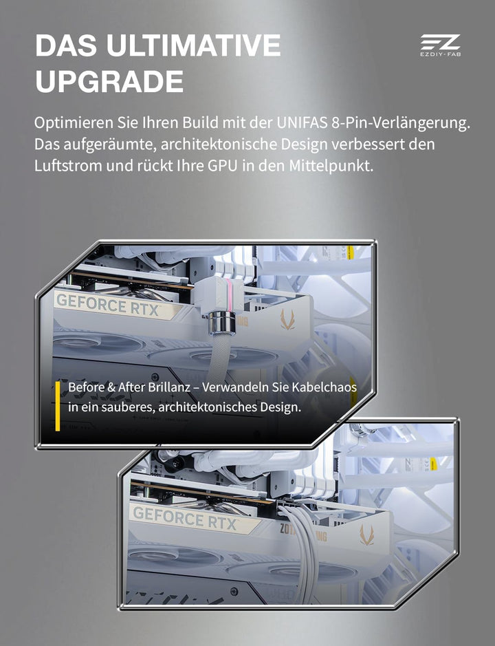 EZDIY-FAB UNIFAS ARGB 8-Pin PCIe-GPU-Verlängerungskabel, 16AWG, 90-Grad-Rechtwinkelstecker, 5V 3-Pin