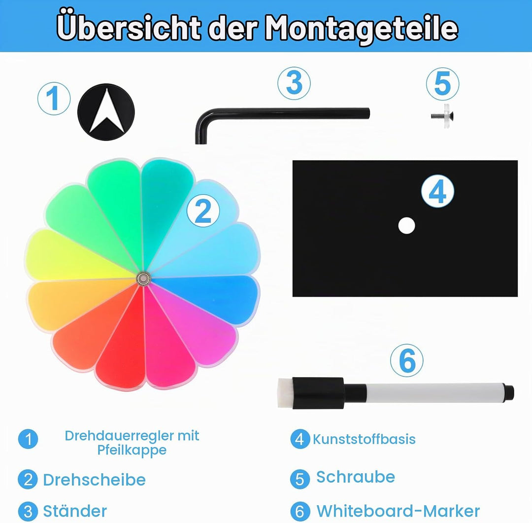 Glücksrad zum Drehen 20 cm 12 Farben Glücksrad Spielzeug mit Trocken Abwischbarem Marker Ständer Glü