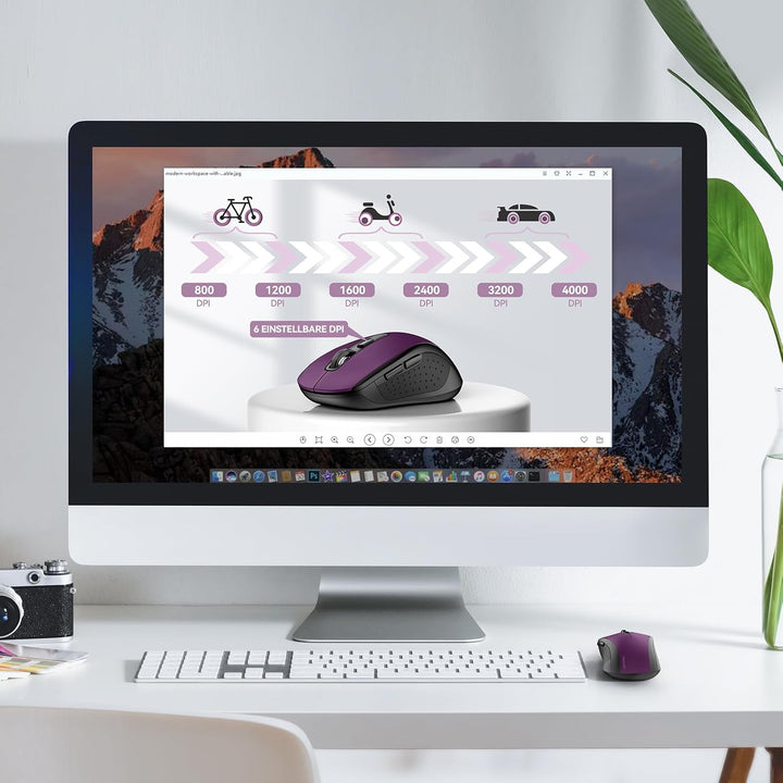 TECKNET Bluetooth Maus, 4000 DPI Maus Kabellos (Tri-Mode: BT 5.0/3.0+2.4GHz) Funkmaus mit USB-Empfän