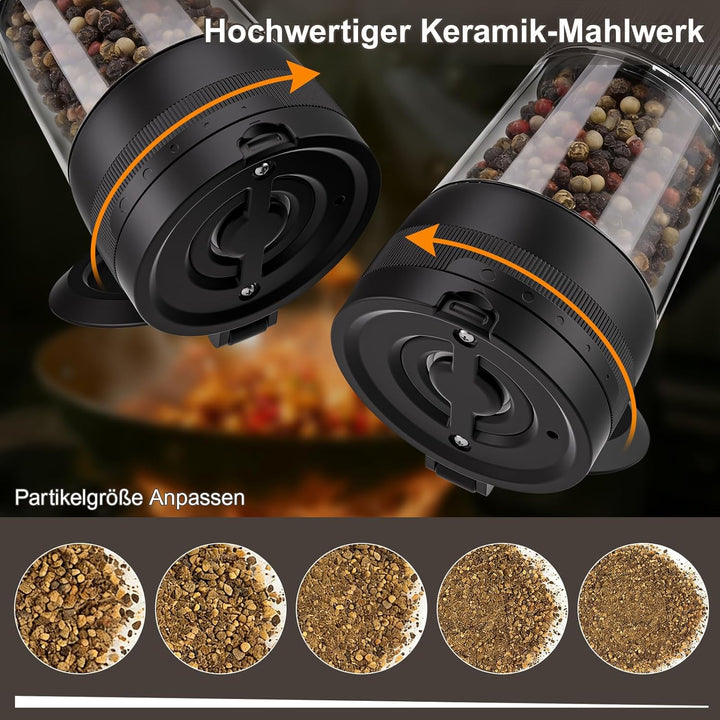 Elektrische Salz und Pfeffermühle Set mit USB Ladebasis,100ml Grosses Fassungsvermögen,Elektrisch Ge