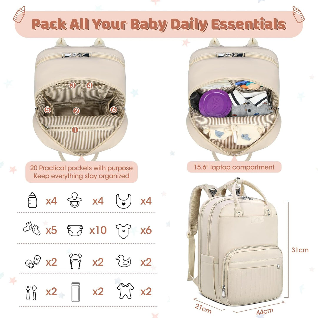 RAINSMORE Baby Wickelrucksack Gross Wickeltasche Rucksack mit Kinderwagengurten und Wickelunterlage