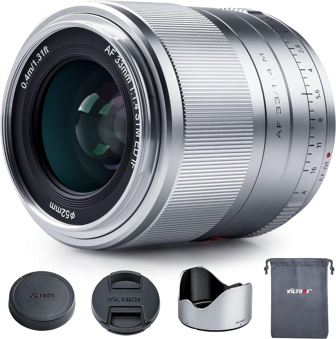 VILTROX 33mm F1.4 M Silber Autofokus Festbrennweite Prime Objektiv für Canon EF-M Mount Spiegellose