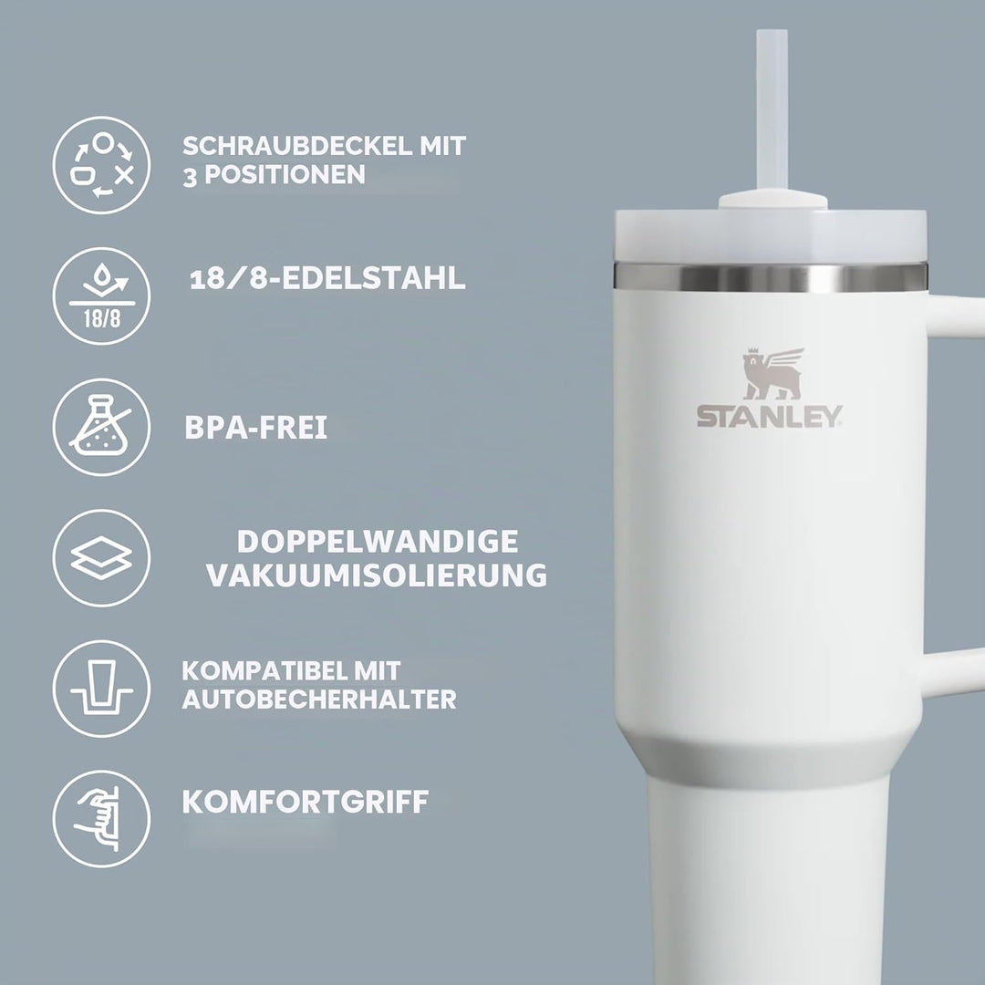 Stanley Quencher H2.0 FlowState Vakuumisolierter Becher aus Edelstahl mit Deckel und Strohhalm für W