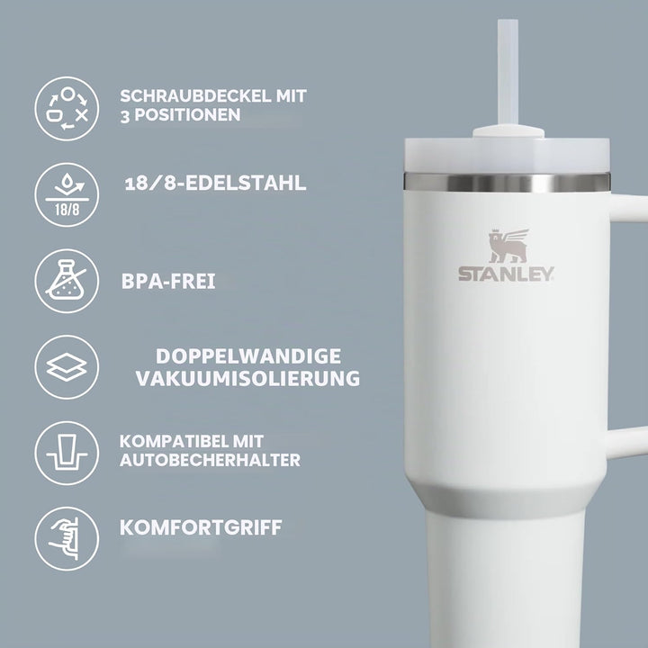 Stanley Quencher H2.0 FlowState Vakuumisolierter Becher aus Edelstahl mit Deckel und Strohhalm für W