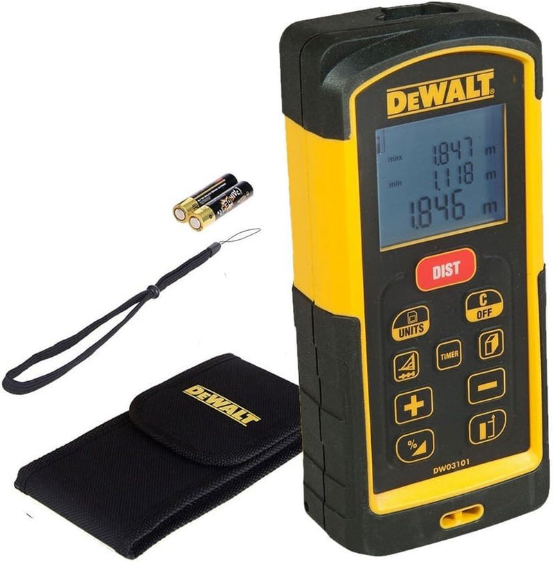 DeWalt Laser-Distanzmesser (635 nm, Laserklasse 2, für Längen-, Flächen- und Volumenmessung, in Mete