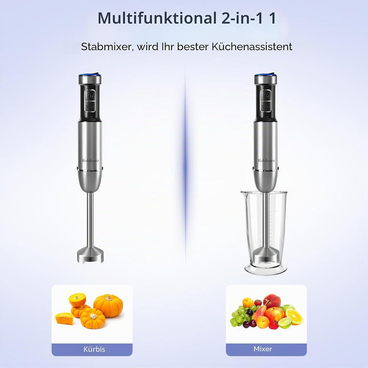 1500W Stabmixer, 2-in-1 Pürierstab, 25 Geschwindigkeitsstufen &amp; TURBO-Stabmixer Set, 4 Scharfe Kling