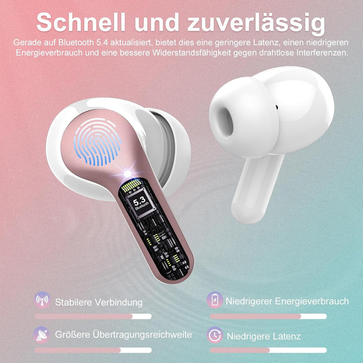 Bluetooth Kopfhörer, Kopfhörer Kabellos Bluetooth 5.4 In Ear, 4 ENC Noise Cancelling Mic Ohrhörer, H