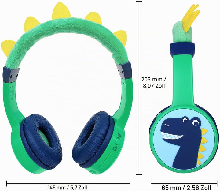Bluetooth Kopfhörer Kinder, Dinosaurier Kinder Kopfhörer mit Kabel, Mikrofon, 85dB Lautstärkebegrenz